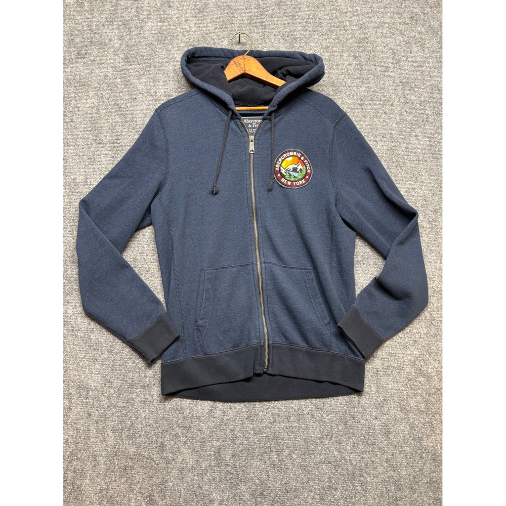 Abercrombie & Fitch Mens Navy Blue Zip Up Hoodie Cookie Patch Y2K Small